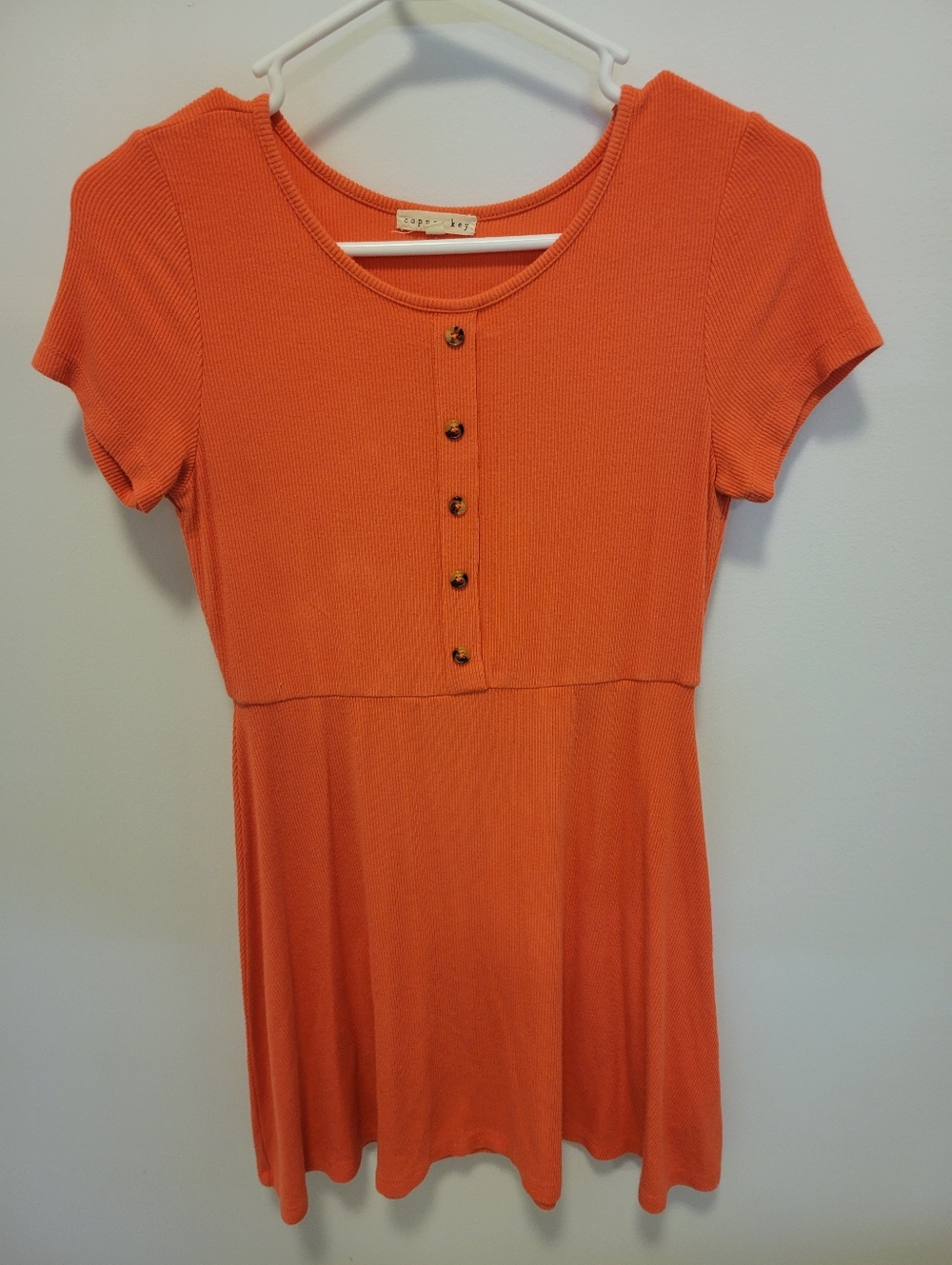 Copper Key Short-Sleeve Button-Front Mini Dress in Pink-Orange